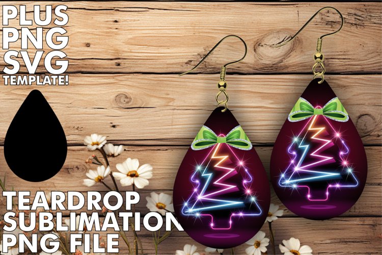 RADIANT teardrop EARRINGS PNG, Neon Xmas