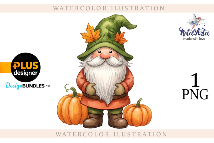 Gnomes with Pumpkin Harvest in Watercolor Style