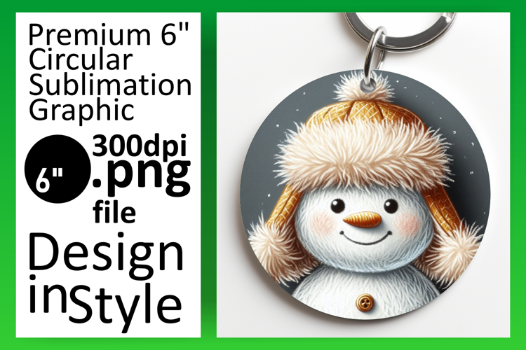 Artistic Keychain Circle Design Template , Snowman