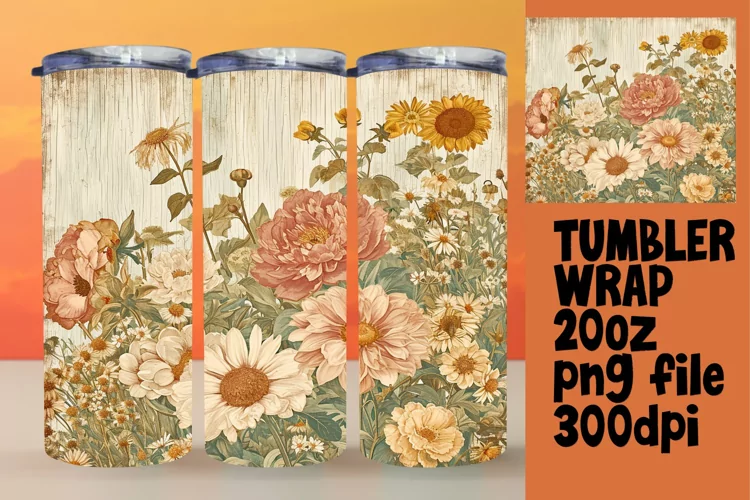 Retro Flower Pattern Sublimation Tumbler - 20oz Collection