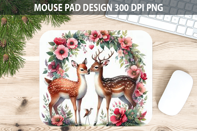 Watercolor Deer Mouse Pad Sublimation - Valentines PNG example image 1