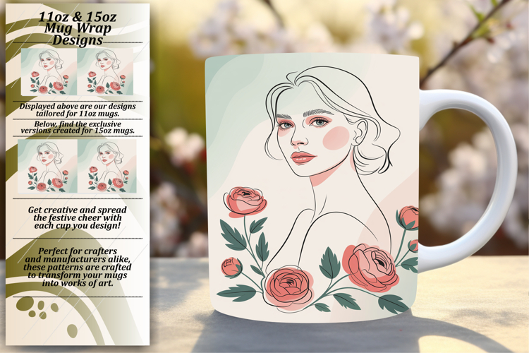 Chic 15oz Mug Wrap Png Template , Beauty Woman
