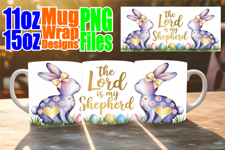 Joyful sunsets 11oz 15oz sublimation wrap, Easter Bunny