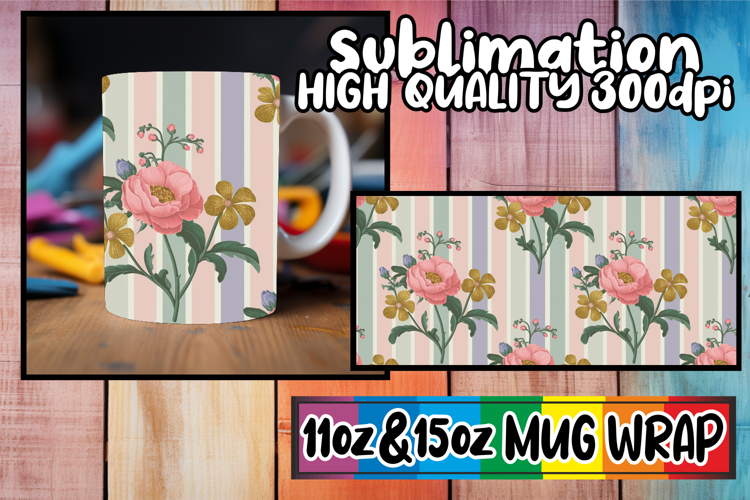 Inspired thoughts 11oz 15oz mug wrap, Gold Flower