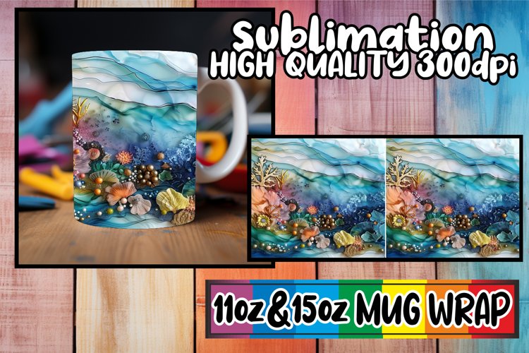 Watercolor Ocean Mug Wrap Sublimation, 11oz 15oz