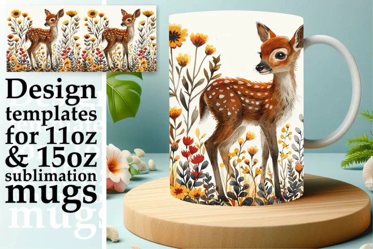 Deer Mug Wrap Watercolor Sublimation Art