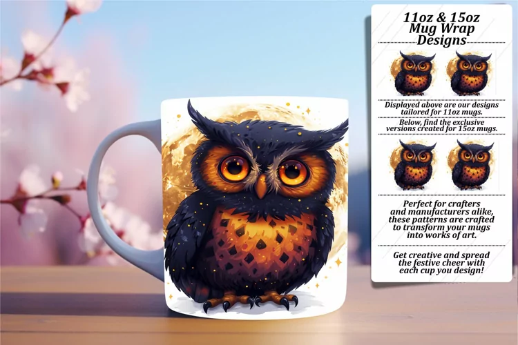 Owl Mug Wrap Sublimation Design 11oz 15oz Spring