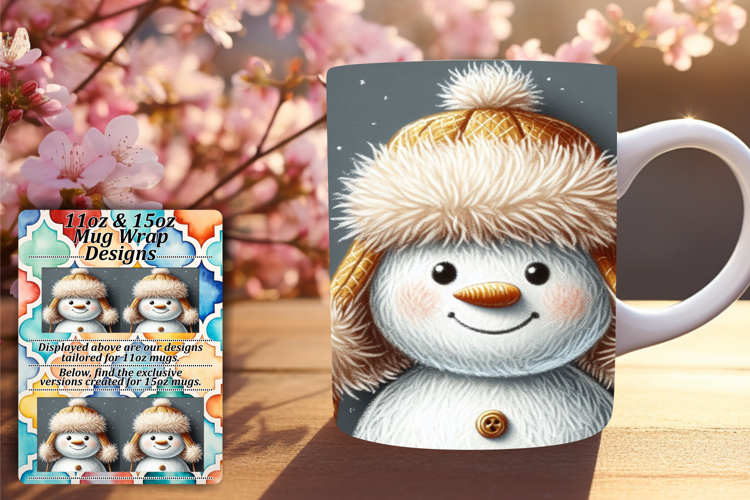 Cute 15oz Mug Wrap Png Artwork , Snowman