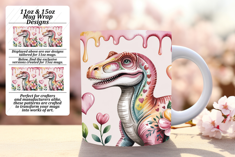 Joyful 15oz Mug Wrap Png Artwork , Cute Dino