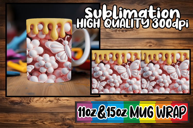 Cheerful days 11oz 15oz mug wrap, 3D Flowers