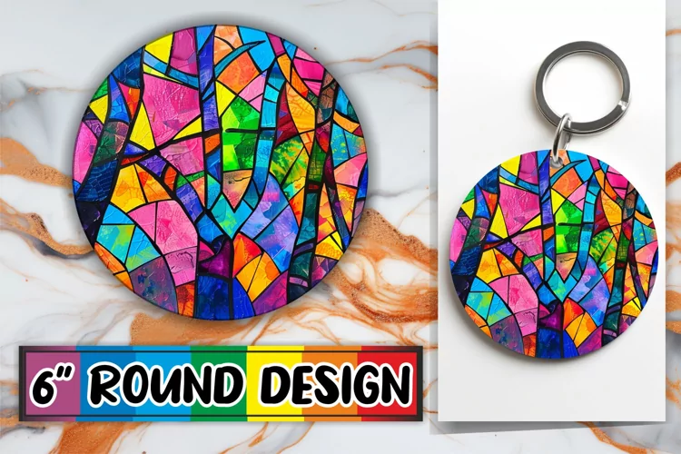 Colorful Tree Round Design Stained Glass Art