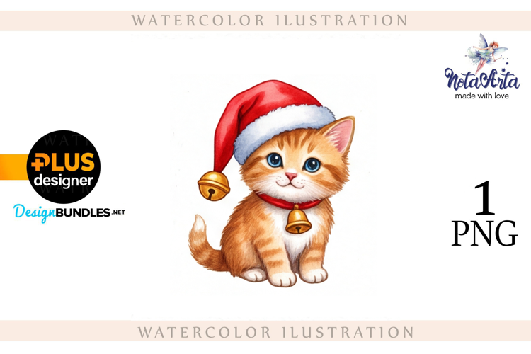 Christmas Kitten in Watercolor Style