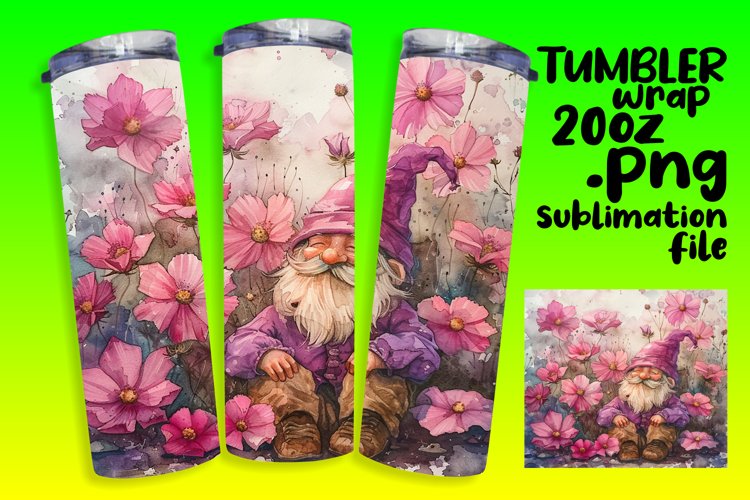 Summer Gnome Floral Mouse Tumbler Wrap 20oz example image 1