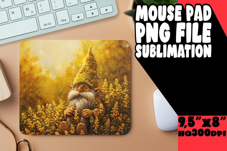 Sunshine Gnome Flower Mouse Pad