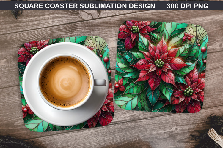 Poinsettias Coaster Sublimation, Christmas Coaster PNG