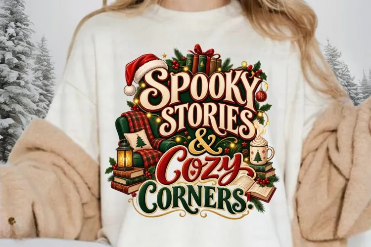 Spooky Stories & Cozy Corners PNG, Christmas Book Lover