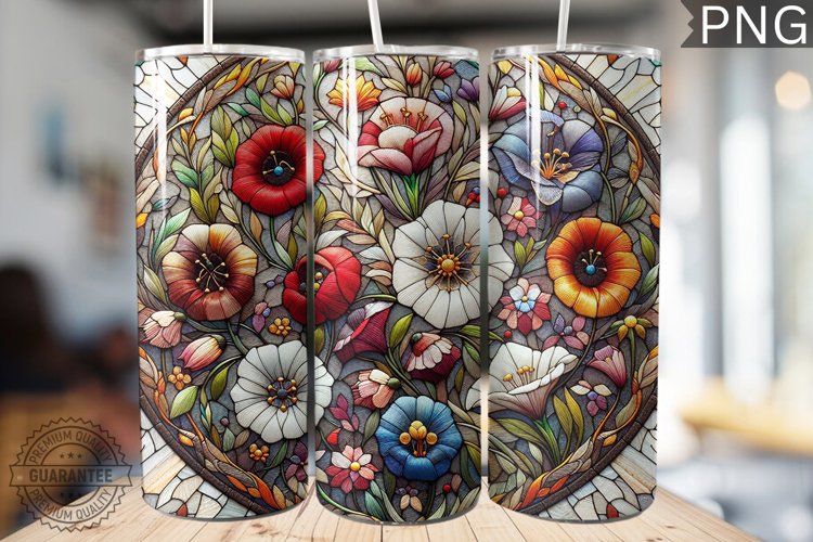 Embroidered Flowers Tumbler Wrap - High Quality 300 Dpi