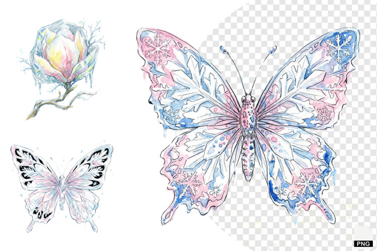 Snowy Butterfly Garden Clipart example image 1