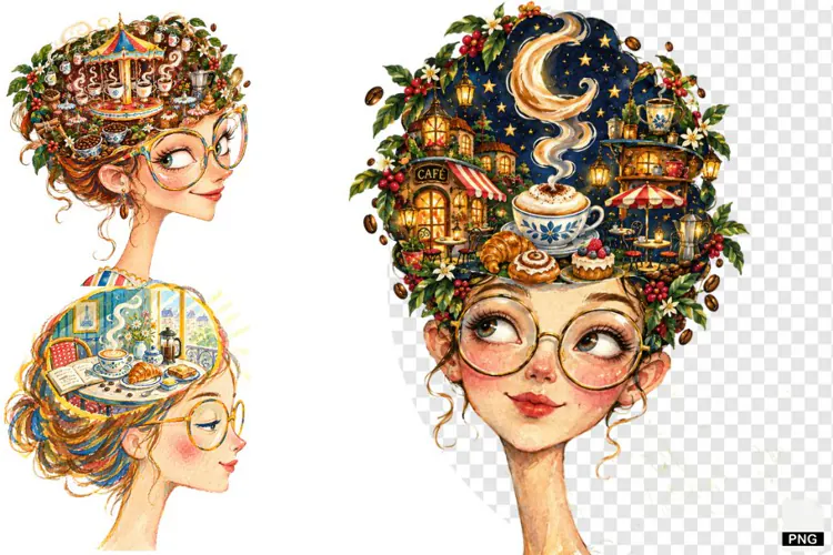 Girl loves Coffee PNG