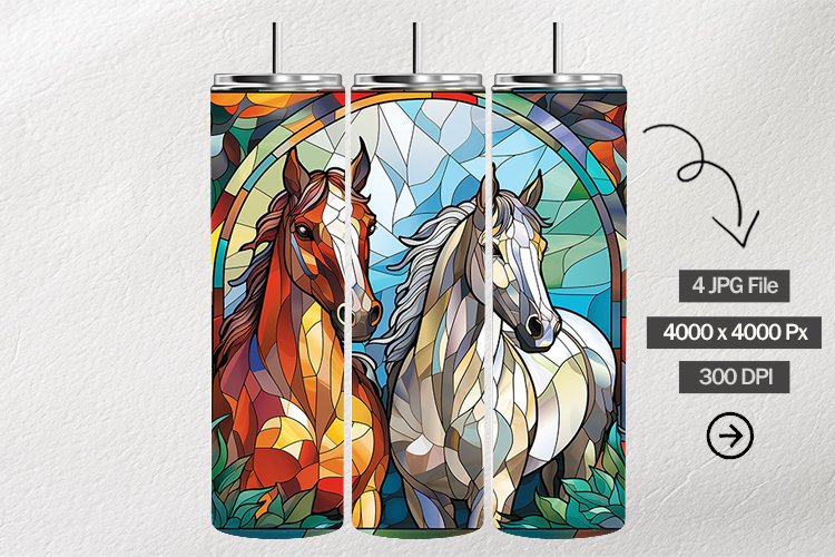 Horses Stained Glass Square Coaster - 04 Variations example image 1