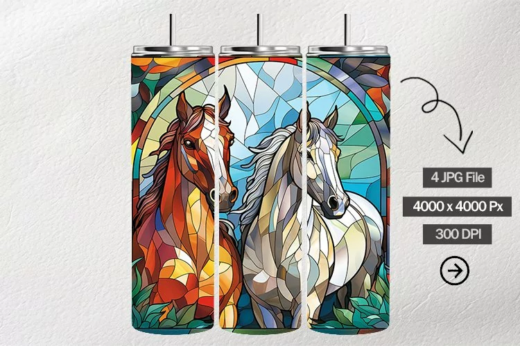 Horses Stained Glass Square Coaster - 04 Variations