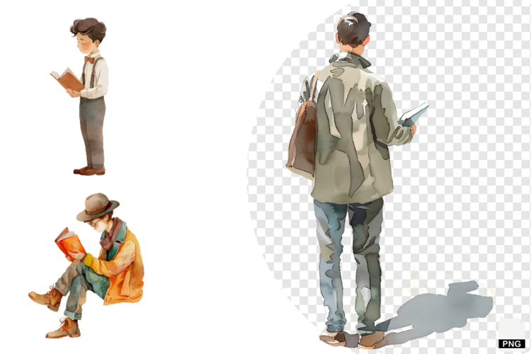 Watercolor Reading Man Clipart