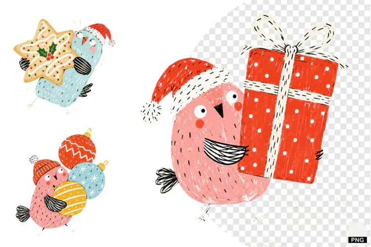 Quirky Christmas Birds PNGs