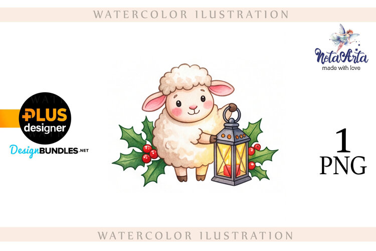 Christmas Sheep in Watercolor Style example image 1