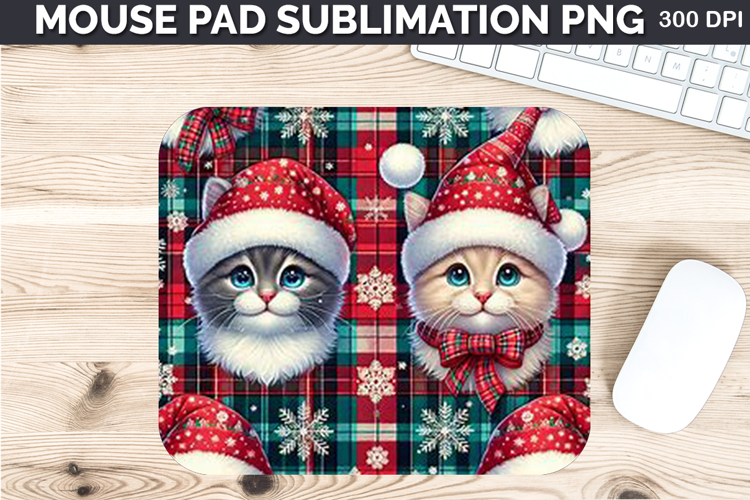 Watercolor Cat Mouse Pad Sublimation - Christmas PNG Design