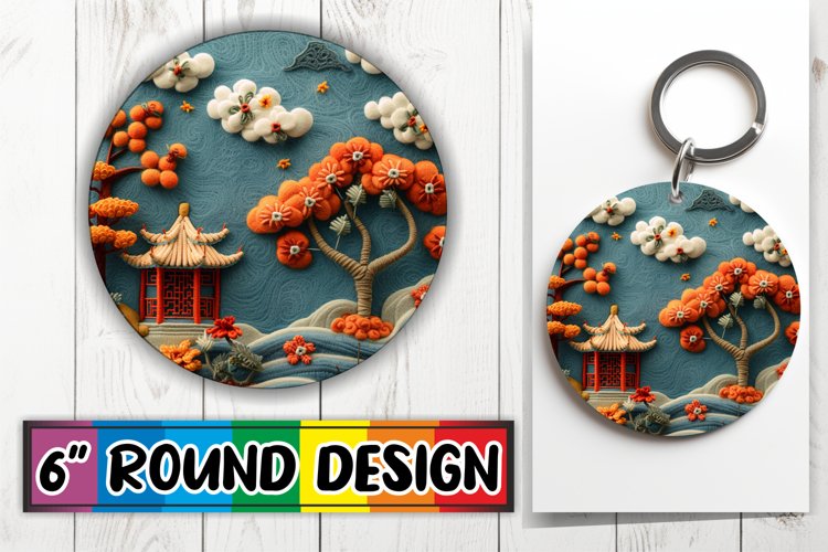 3D Beauty View Circle Kaychain Sublimation Spring Print PNG