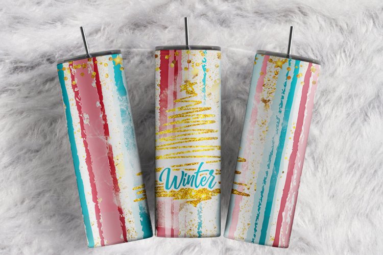 Winter Snowflakes Pastel Serape Gold Foil 20 oz tumbler wrap