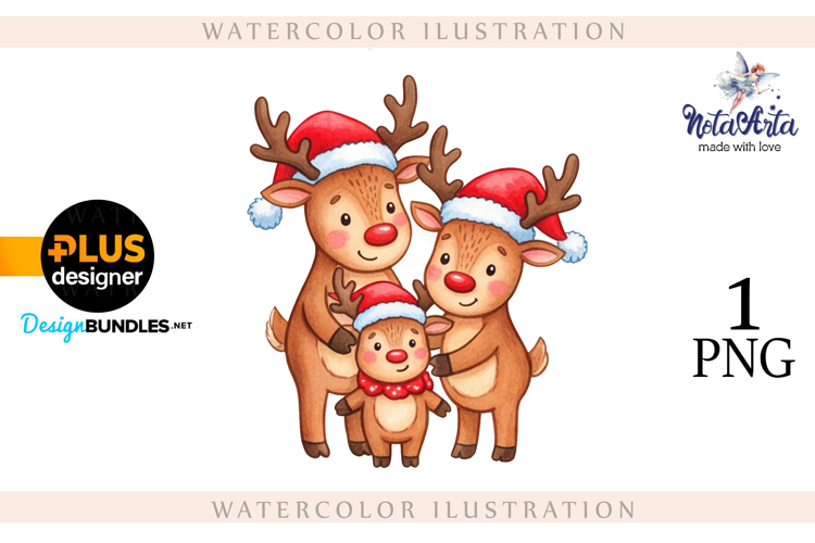Christmas deer watercolor illustration