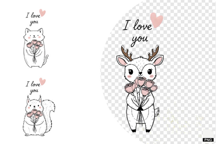 Sweet Winter Love Animals Clipart example image 1
