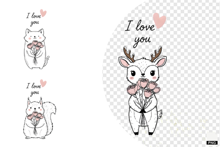 Sweet Winter Love Animals Clipart