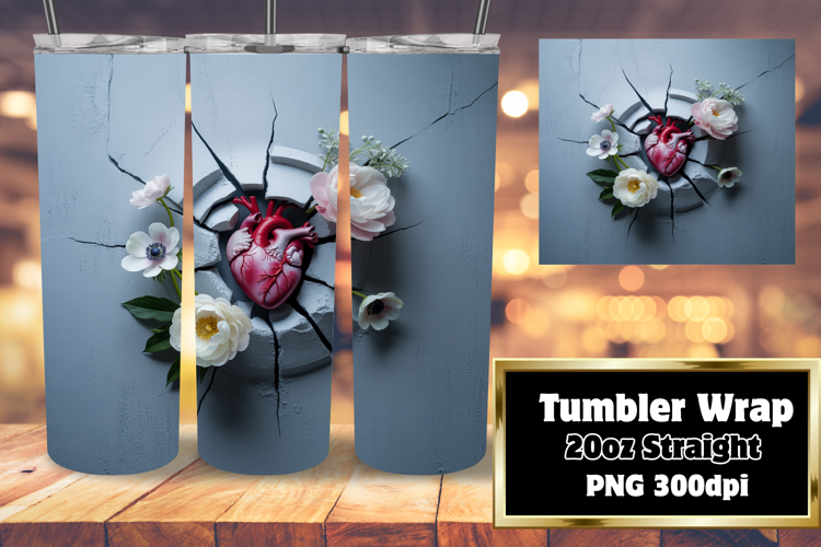 LUXE 20oz Tumbler Wrap Design , 3D Heart