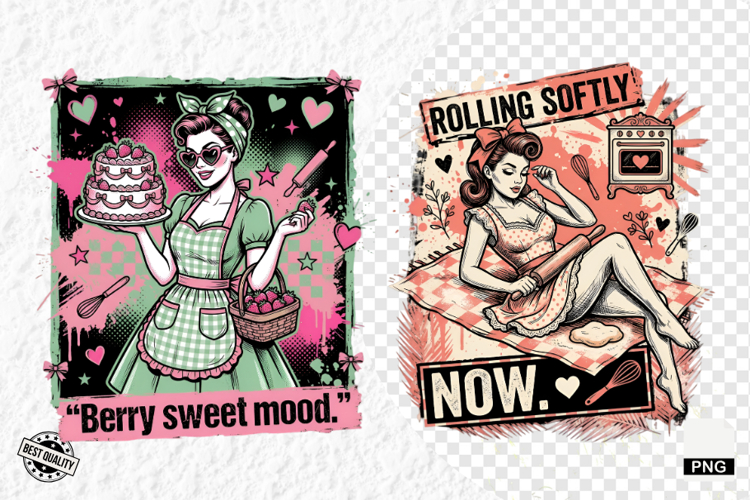 Vintage Summer Girl Baking PNG