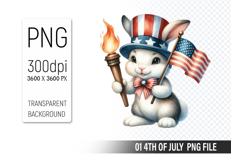 4th Of July Bunny Sublimation Clipart PNG Design