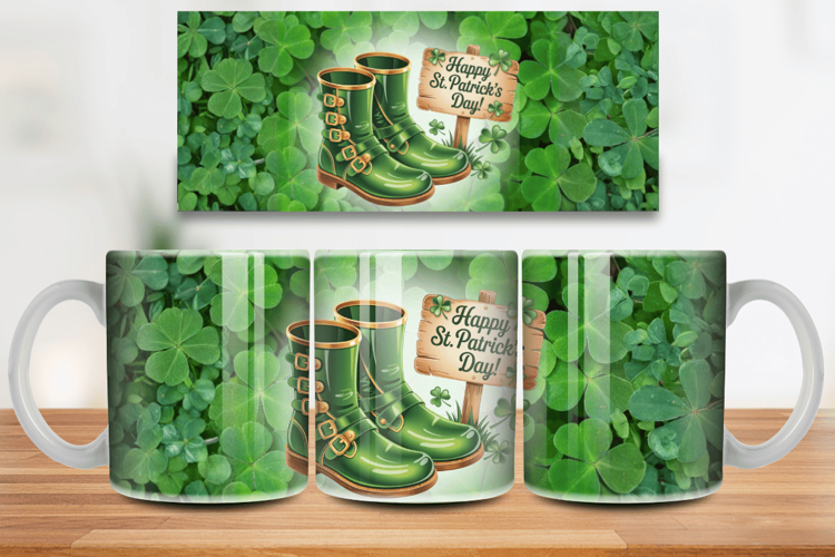 Lucky Irish Boots Happy St Patrick’s Day Mug Wrap PNG Sublim