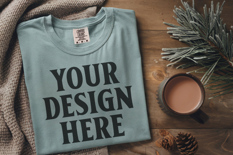 Mustard Comfort Colors 1717 Christmas Folded T-Shirt Mockup