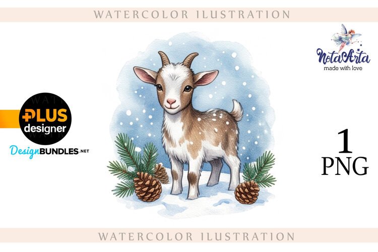 Christmas Goat in Watercolor Style example image 1