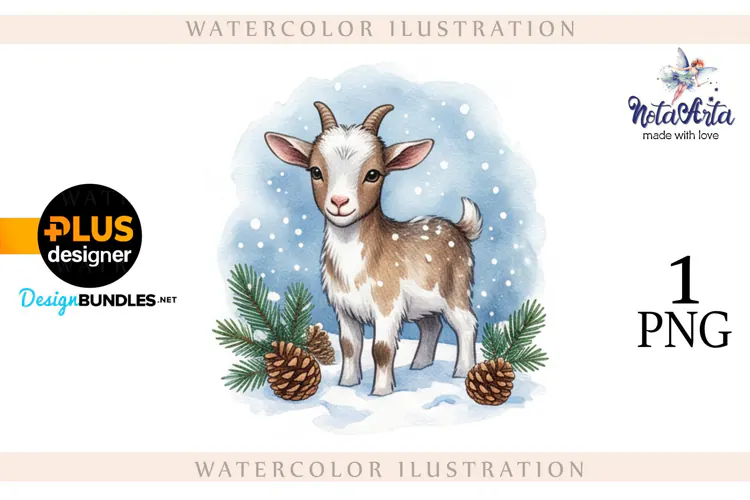 Christmas Goat in Watercolor Style