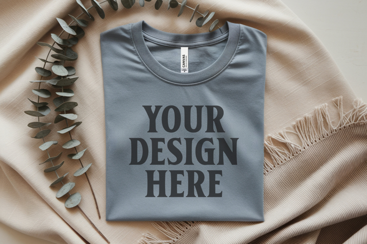 Ash Bella Canvas 3001 Flat Lay T-Shirt Mockup