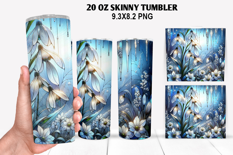 Florals Skinny Tumbler 20oz Wrap Design, Winter Tumbler PNG