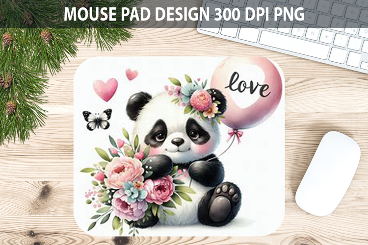 Watercolor Panda Mouse Pad Sublimation - Valentines PNG