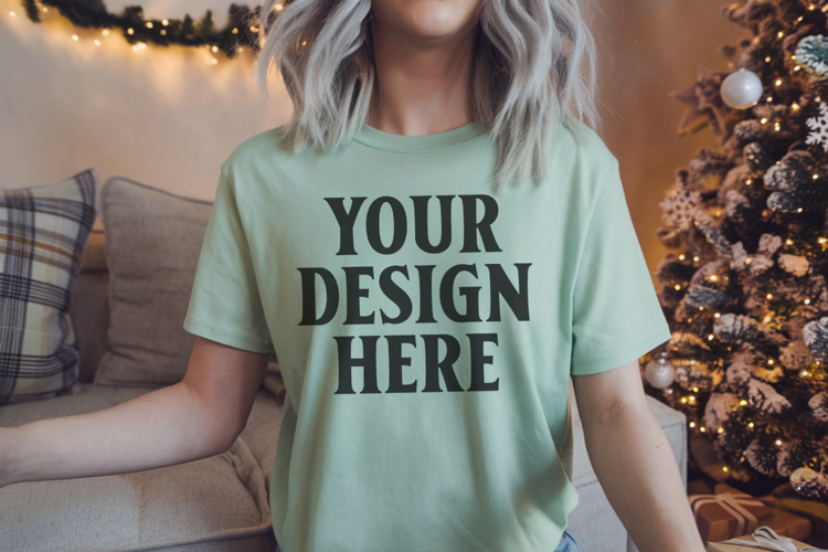 Comfort Colors 1717 Bay Christmas T-Shirt Mockup, Boho