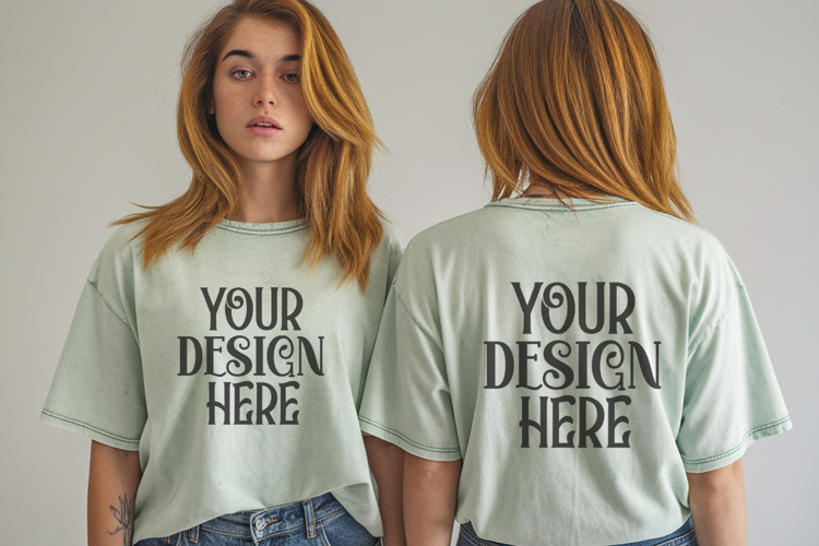 Comfort Colors 1717 Chalky Mint Front & back T shirt mockups