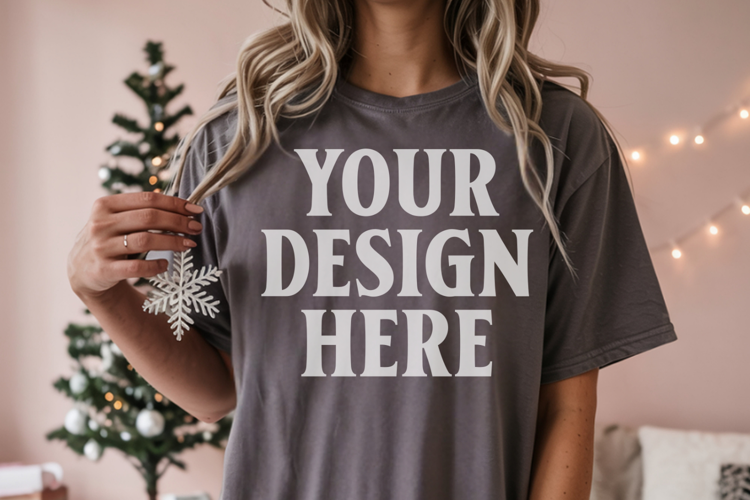 Christmas Comfort Colors 1717 Pepper T-Shirt Mockup Real