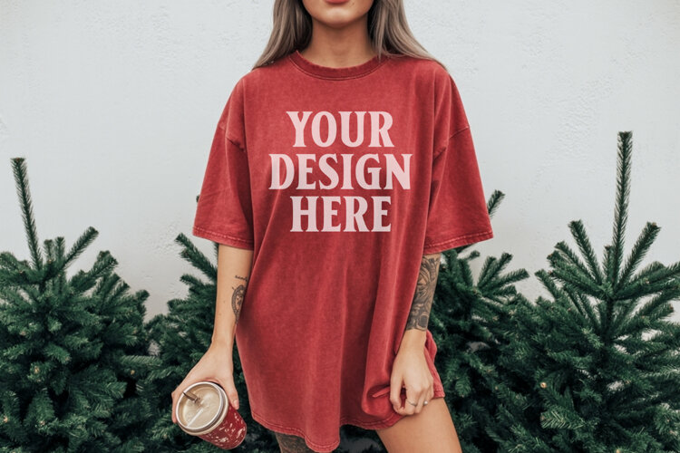 Crimson Christmas Comfort Colors 1717 TShirt Mockup,cc17 example image 1