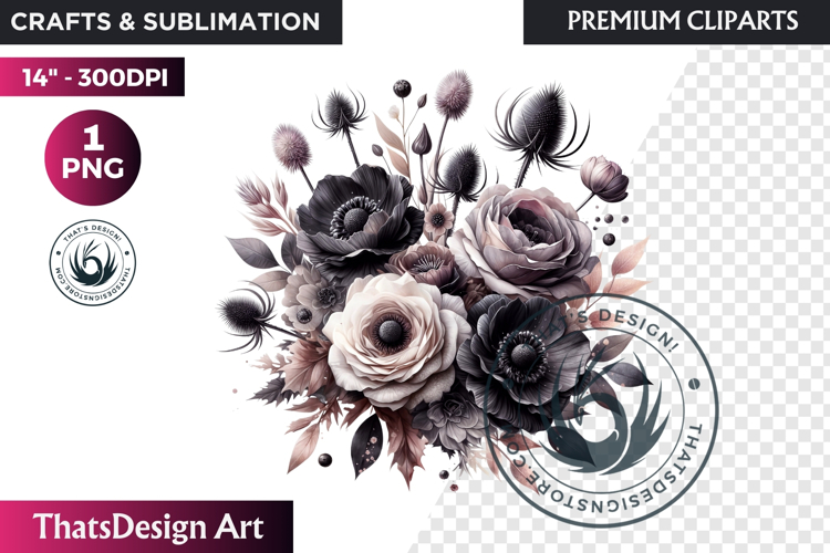 Dark flowers, wedding Florals PNG, Dark Romance Clipart