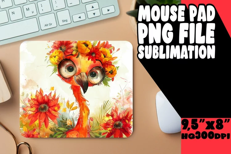Watercolor Flamingo Mouse Pad with Flowers